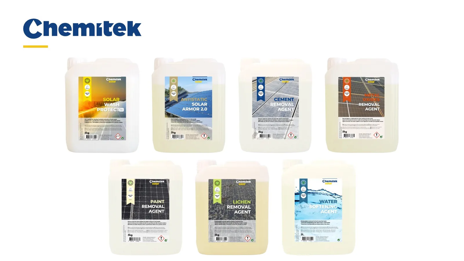 Gama de productos Chemitek para limpieza y protección de paneles solares
