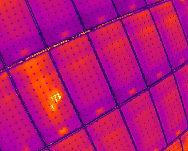 Termograma con punto caliente en célula por posible defecto del módulo